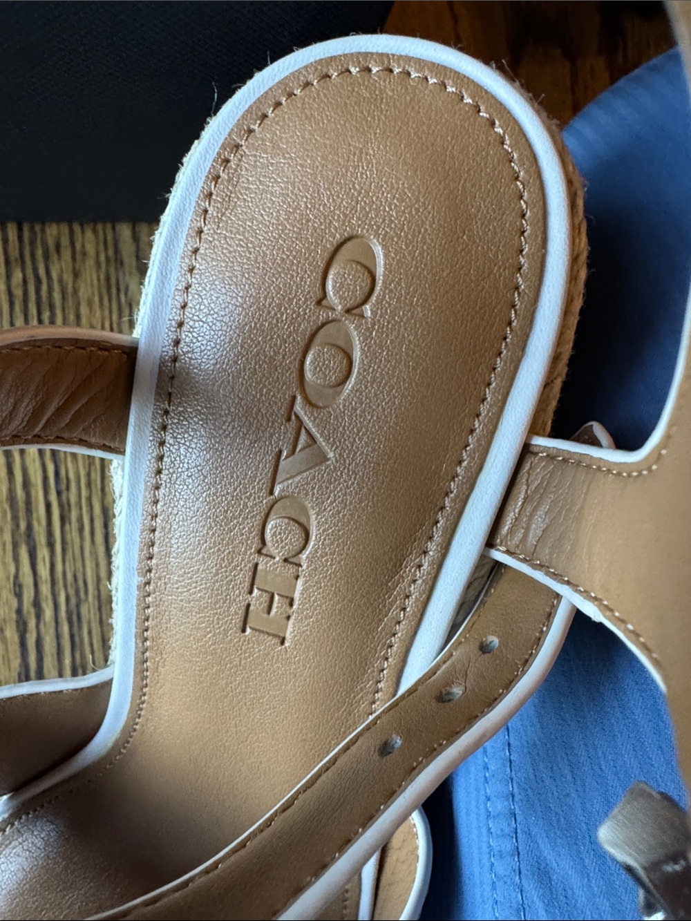 New Coach Eaton Chalk Platform Wedge Sandals Ivory & Denim size 6 - Picture 7 of 8